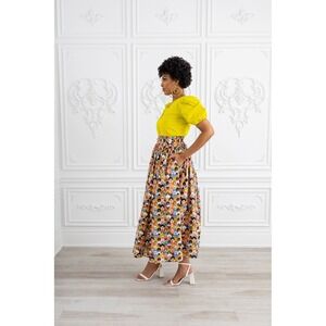 Kaela Kay The Camera Skirt Women's Maxi  Size 10  Print Faces Full Skirt Pockets